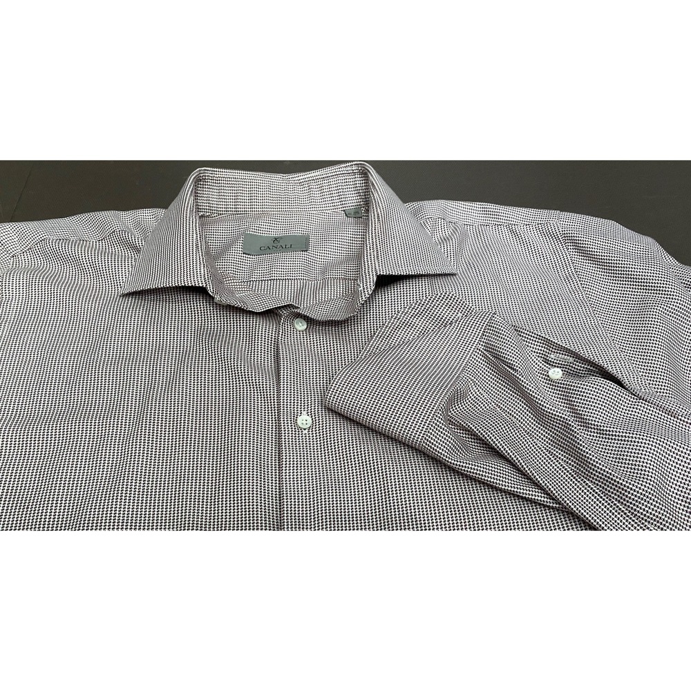 Canali Shirt 17.5‎ 44 Blue Orange Houndstooth Long Sleeve Button Up Italy Read